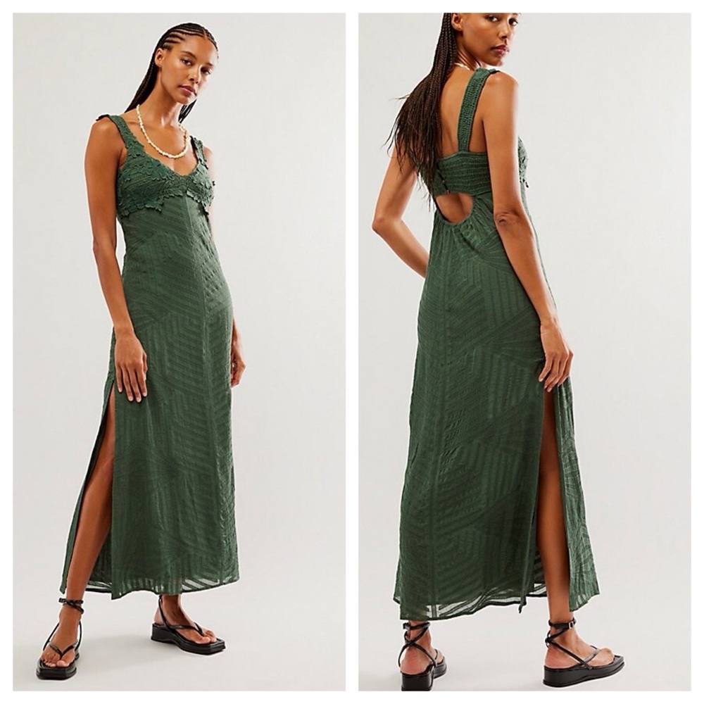 New Free People✨Coastal Treasures Maxi Dress- Topiary Green
